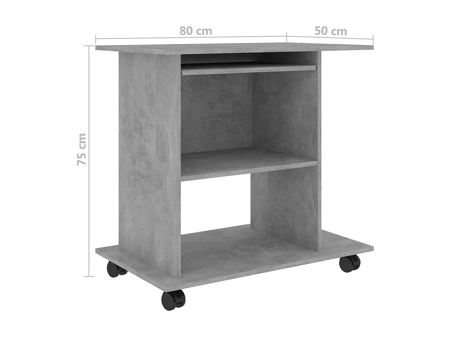 Bureau d'ordinateur Gris béton 80x50x75