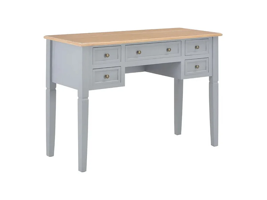 Bureau 5 tiroirs bois clair et pin massif gris Dean