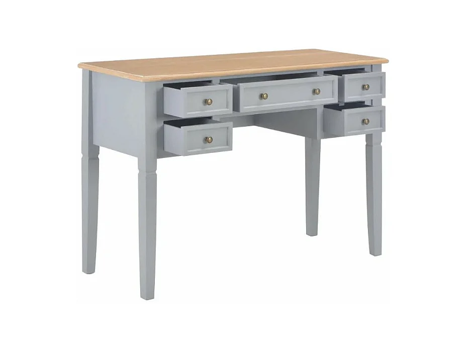 Bureau 5 tiroirs bois clair et pin massif gris Dean