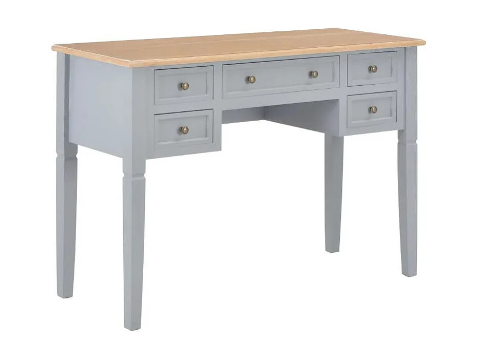 Bureau 5 tiroirs bois clair et pin massif gris Dean