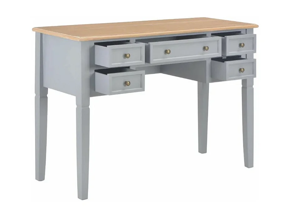 Bureau 5 tiroirs bois clair et pin massif gris Dean