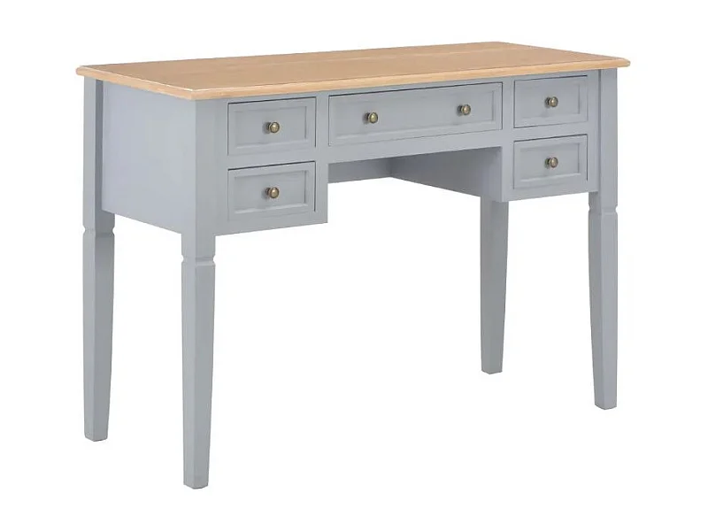 Bureau 5 tiroirs bois clair et pin massif gris Dean