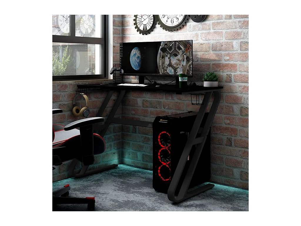Bureau de jeu avec pieds en forme de ZZ Noir 90x60x75