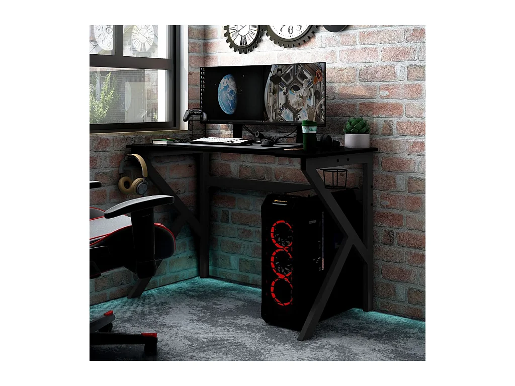 Bureau de jeu avec pieds en forme de K Noir 90x60x75