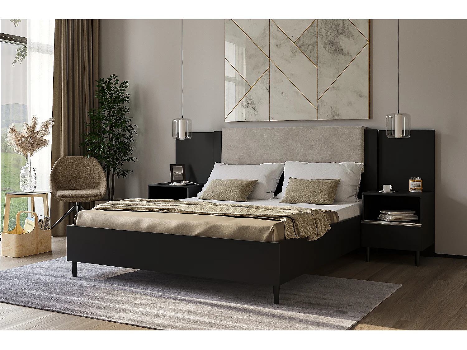 Nachttisch Luk mit Schublade mit Füßen Nachtkommode Nachtschrank Schlafzimmer (schwarz)