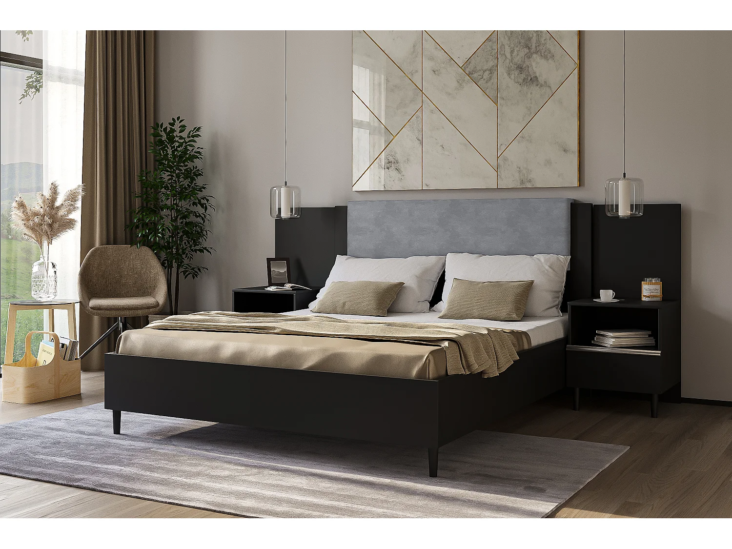 Nachttisch Luk mit Schublade mit Füßen Nachtkommode Nachtschrank Schlafzimmer (schwarz)