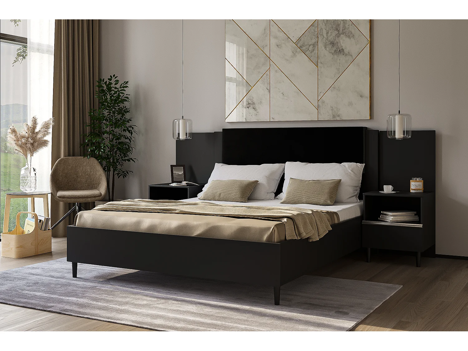 Nachttisch Luk mit Schublade mit Füßen Nachtkommode Nachtschrank Schlafzimmer (schwarz)