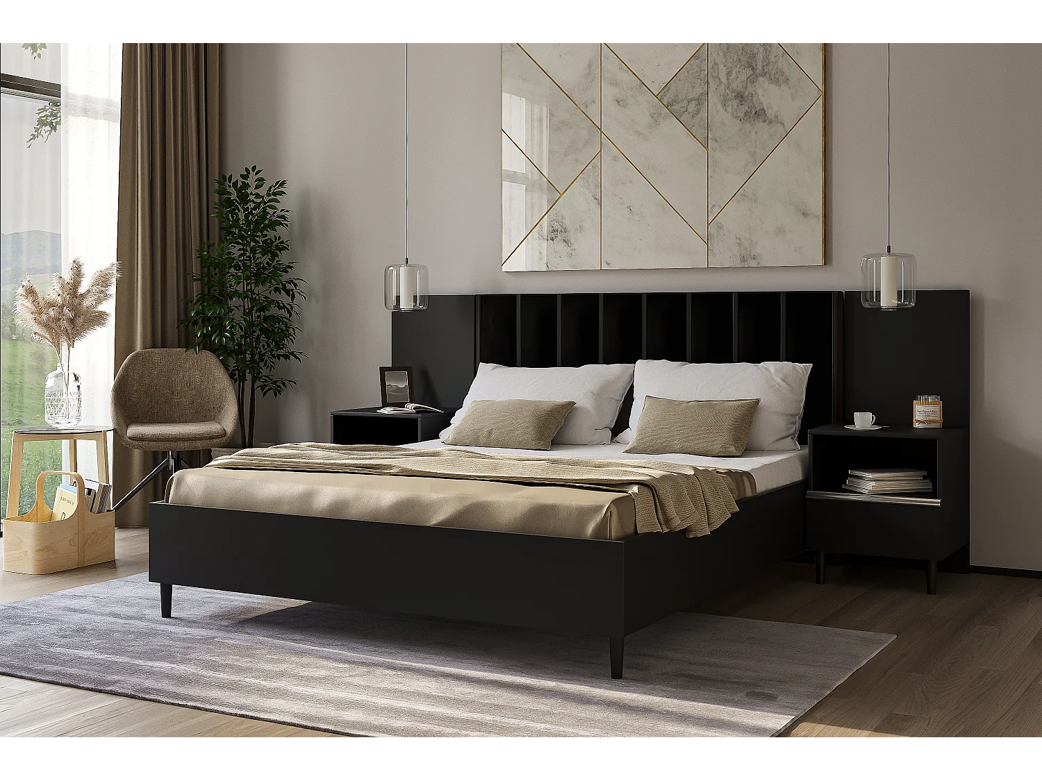 Nachttisch Luk mit Schublade mit Füßen Nachtkommode Nachtschrank Schlafzimmer (schwarz)