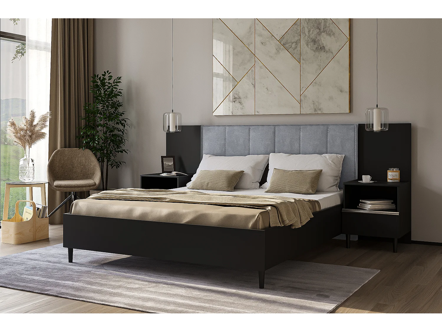 Nachttisch Luk mit Schublade mit Füßen Nachtkommode Nachtschrank Schlafzimmer (schwarz)