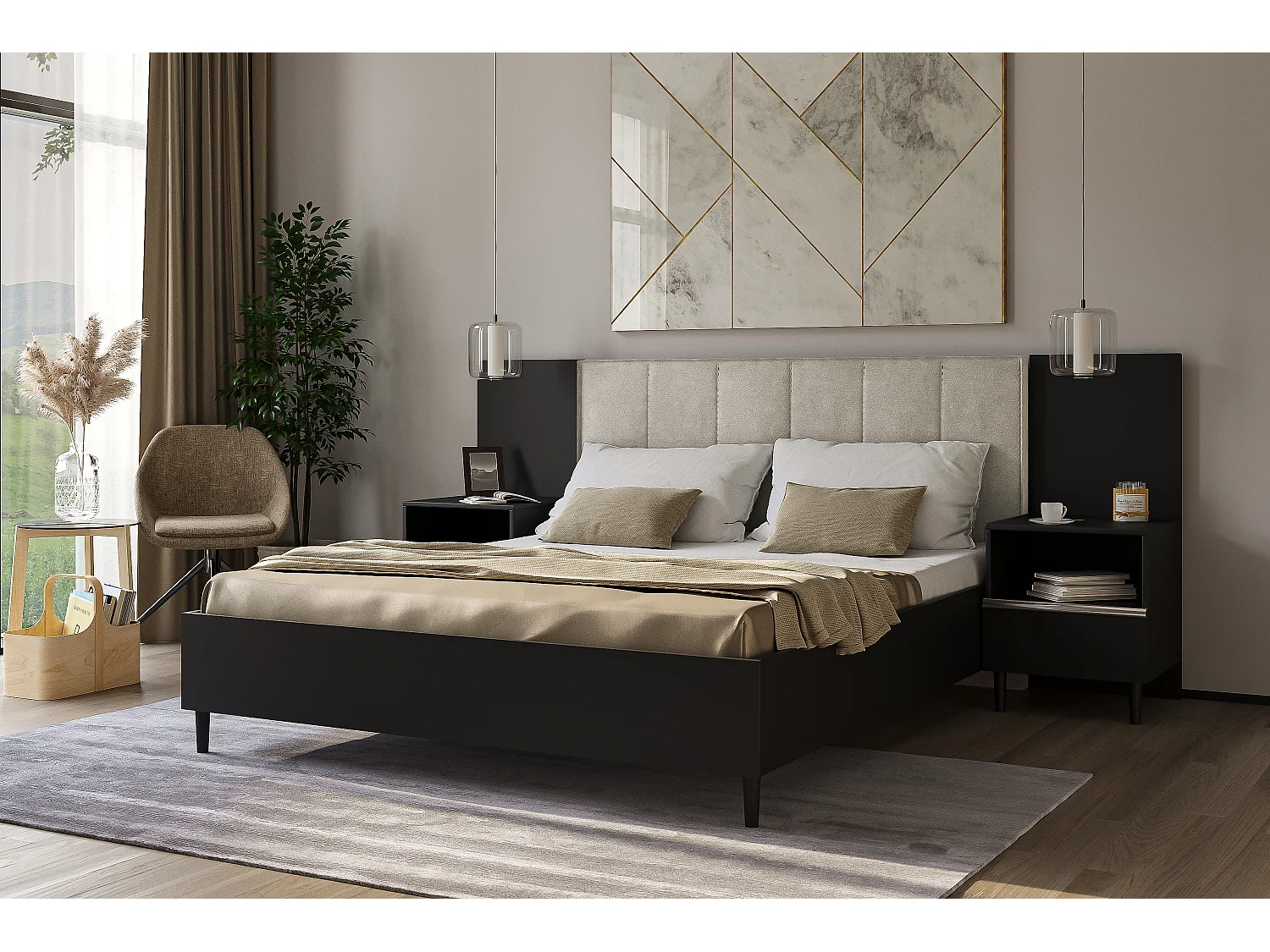 Nachttisch Luk mit Schublade mit Füßen Nachtkommode Nachtschrank Schlafzimmer (schwarz)