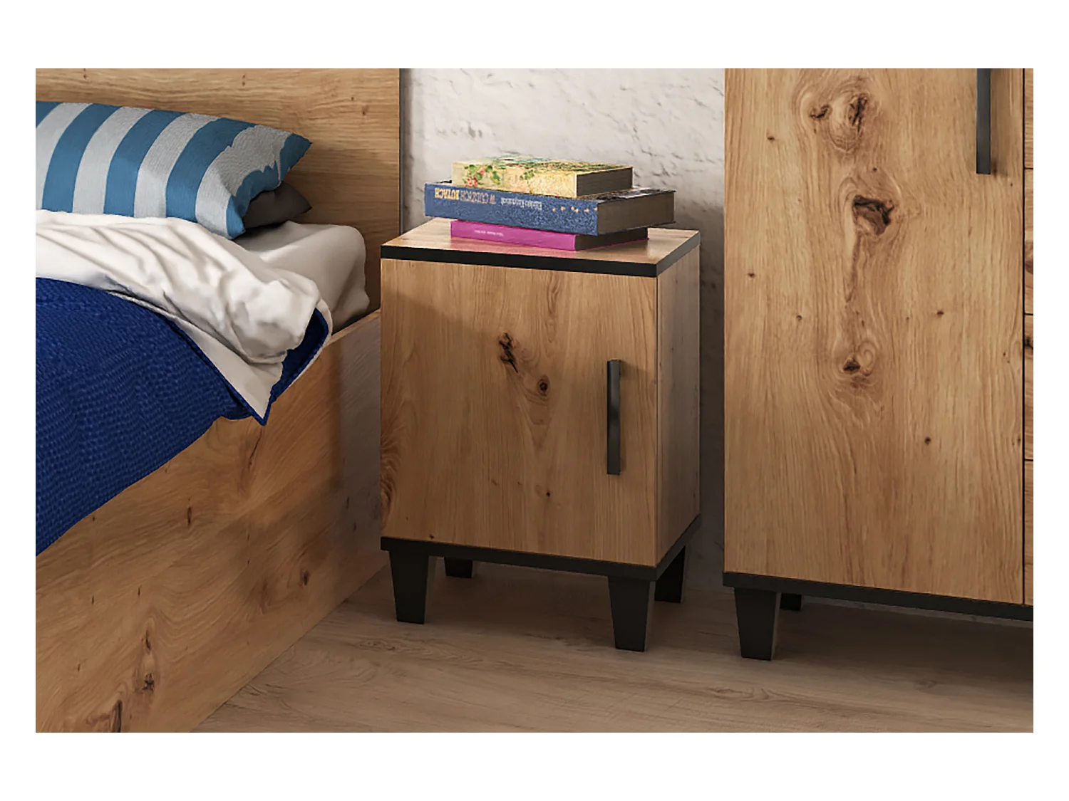 Nachttisch Vanessa Nachtkommode Nachtschrank Schlafzimmer ( eiche Artisan und schwarz )