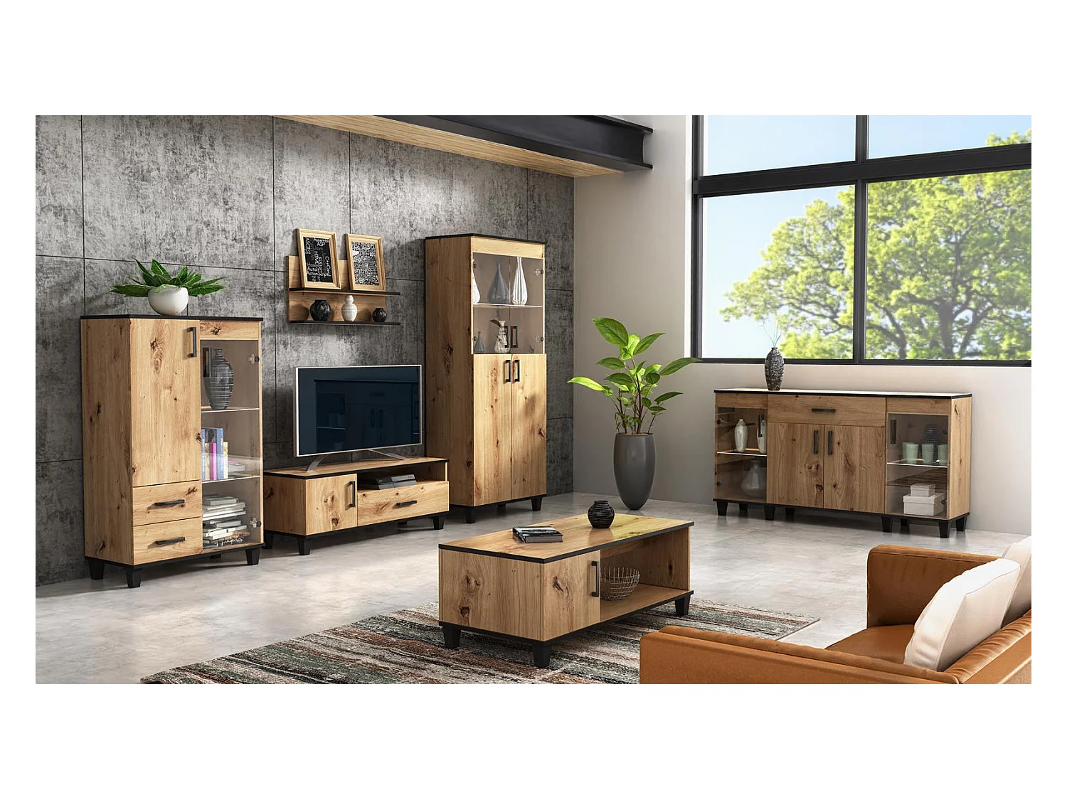 Nachttisch Vanessa Nachtkommode Nachtschrank Schlafzimmer ( eiche Artisan und schwarz )