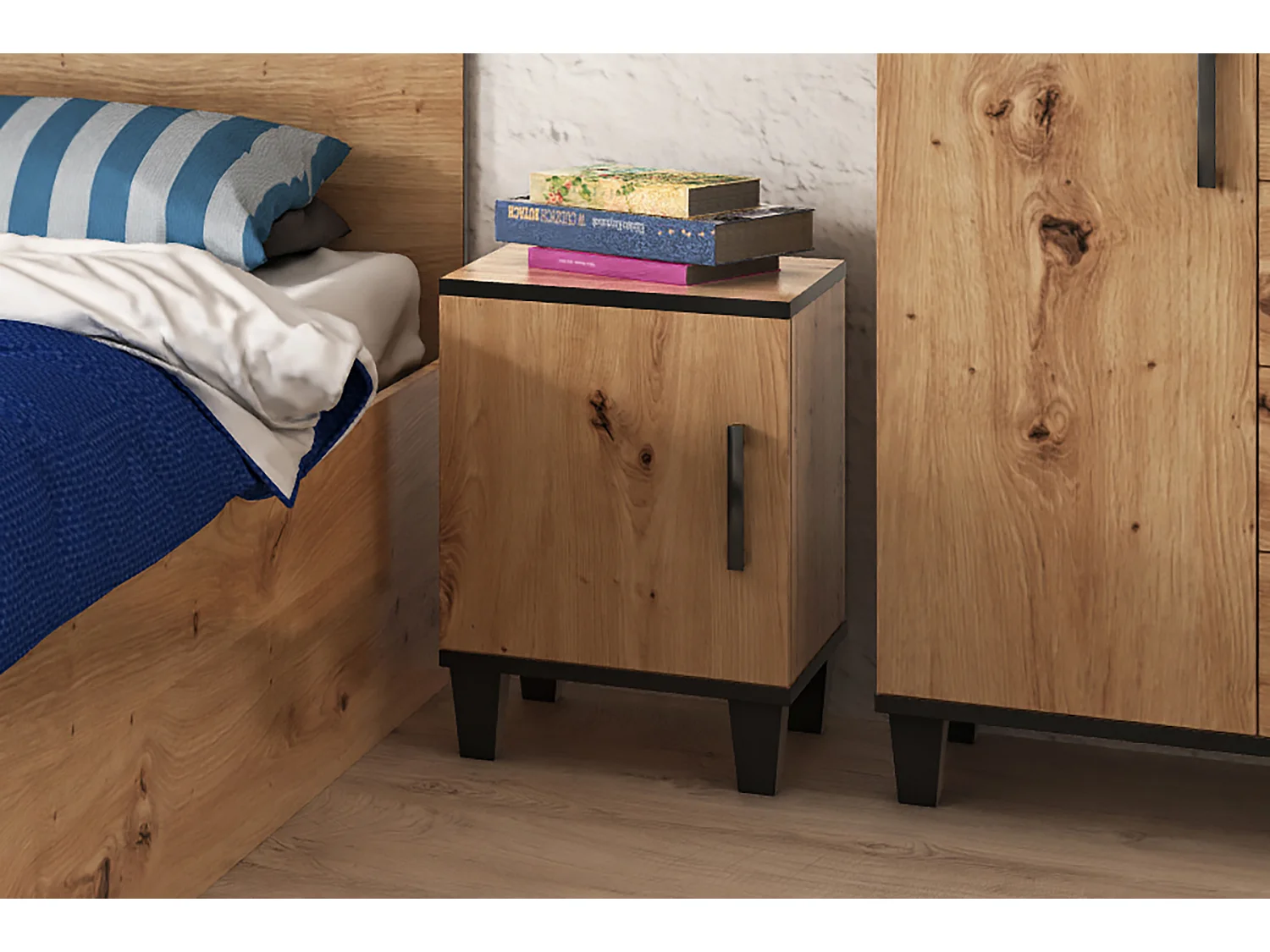 Nachttisch Vanessa Nachtkommode Nachtschrank Schlafzimmer ( eiche Artisan und schwarz )