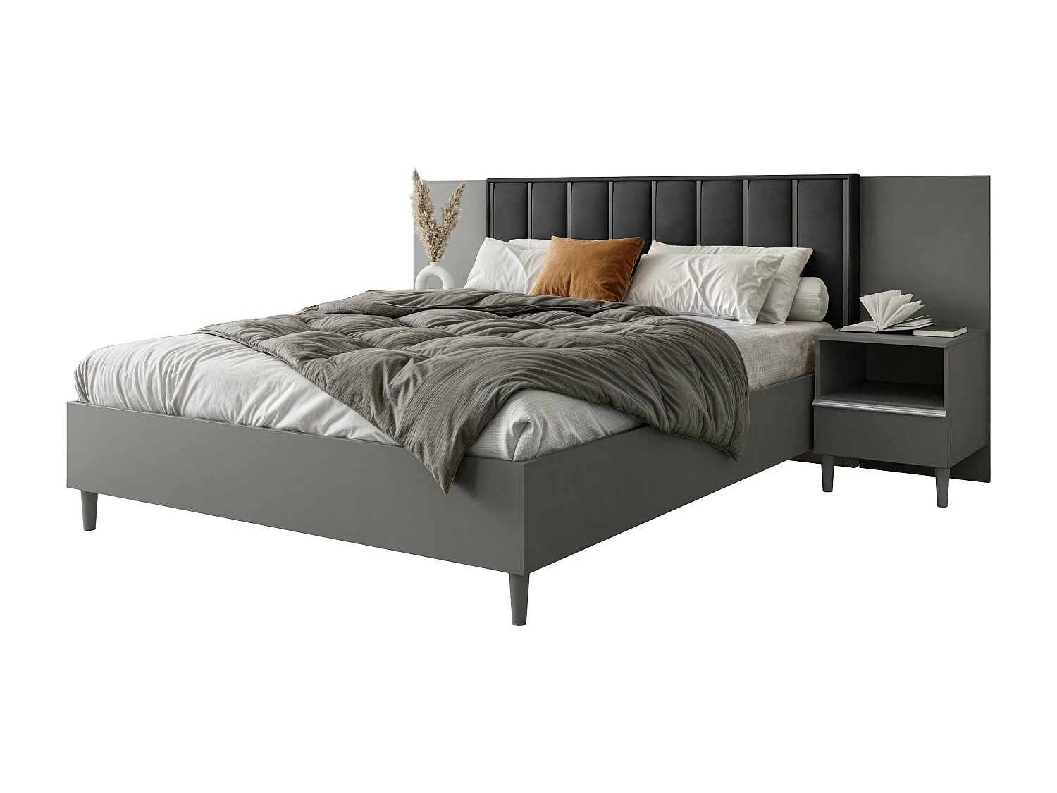 Nachttisch Luk mit Schublade mit Füßen Nachtkommode Nachtschrank Schlafzimmer (grau)