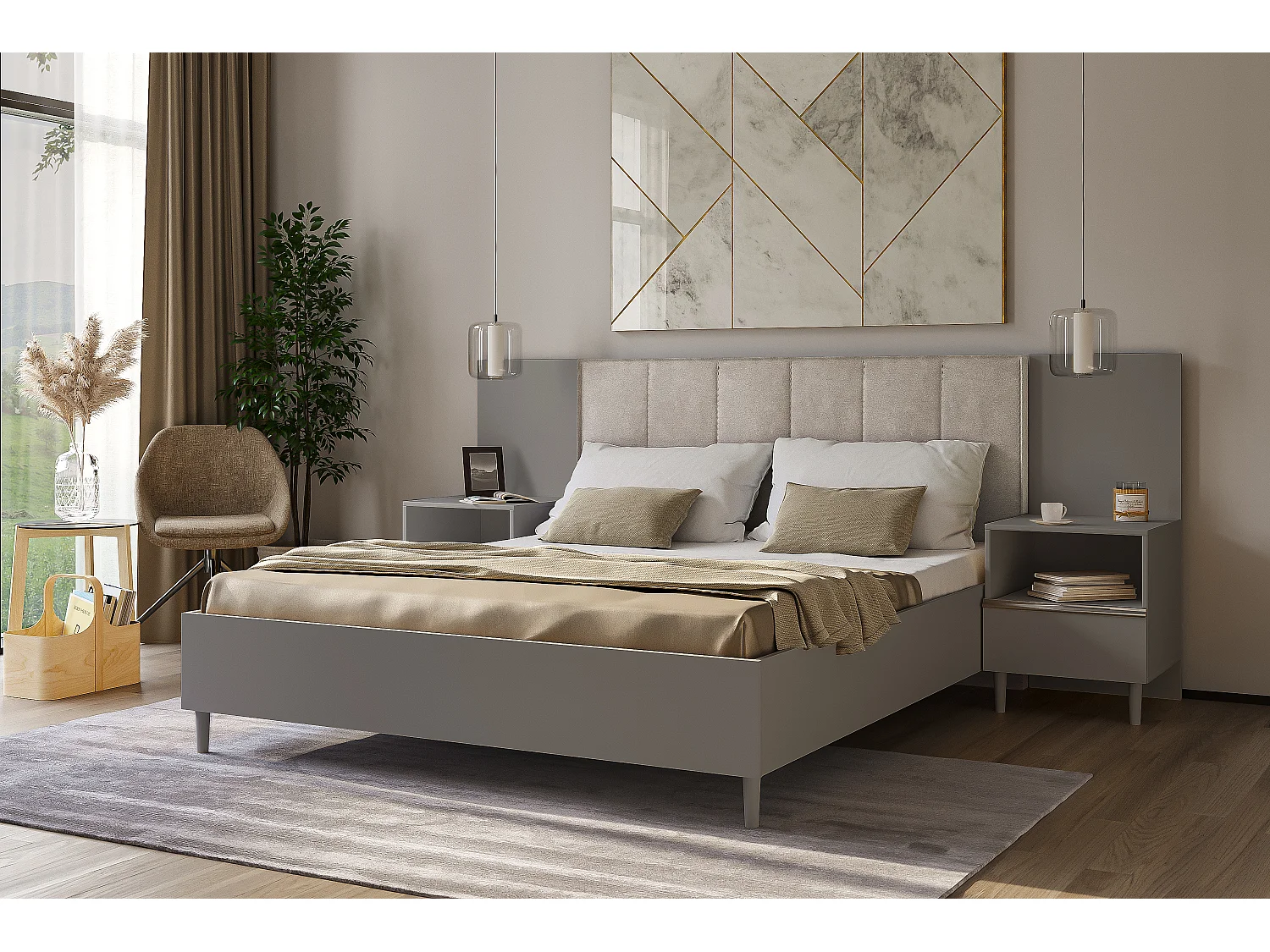 Nachttisch Luk mit Schublade mit Füßen Nachtkommode Nachtschrank Schlafzimmer (grau)