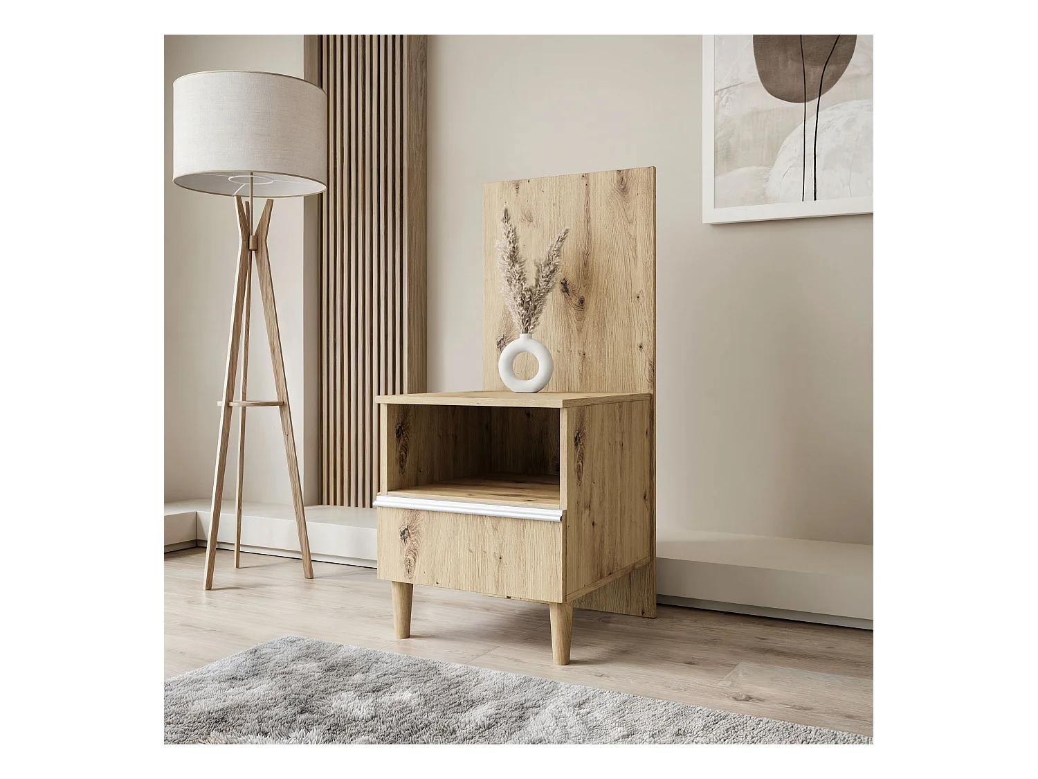 Nachttisch Luk mit Schublade mit Füßen Nachtkommode Nachtschrank Schlafzimmer (Eiche artisan)