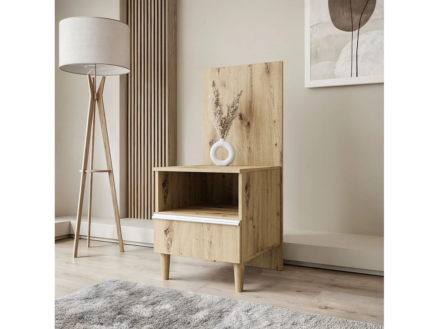 Nachttisch Luk mit Schublade mit Füßen Nachtkommode Nachtschrank Schlafzimmer (Eiche artisan)