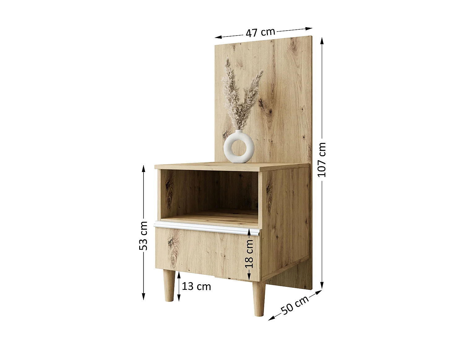 Nachttisch Luk mit Schublade mit Füßen Nachtkommode Nachtschrank Schlafzimmer (Eiche artisan)