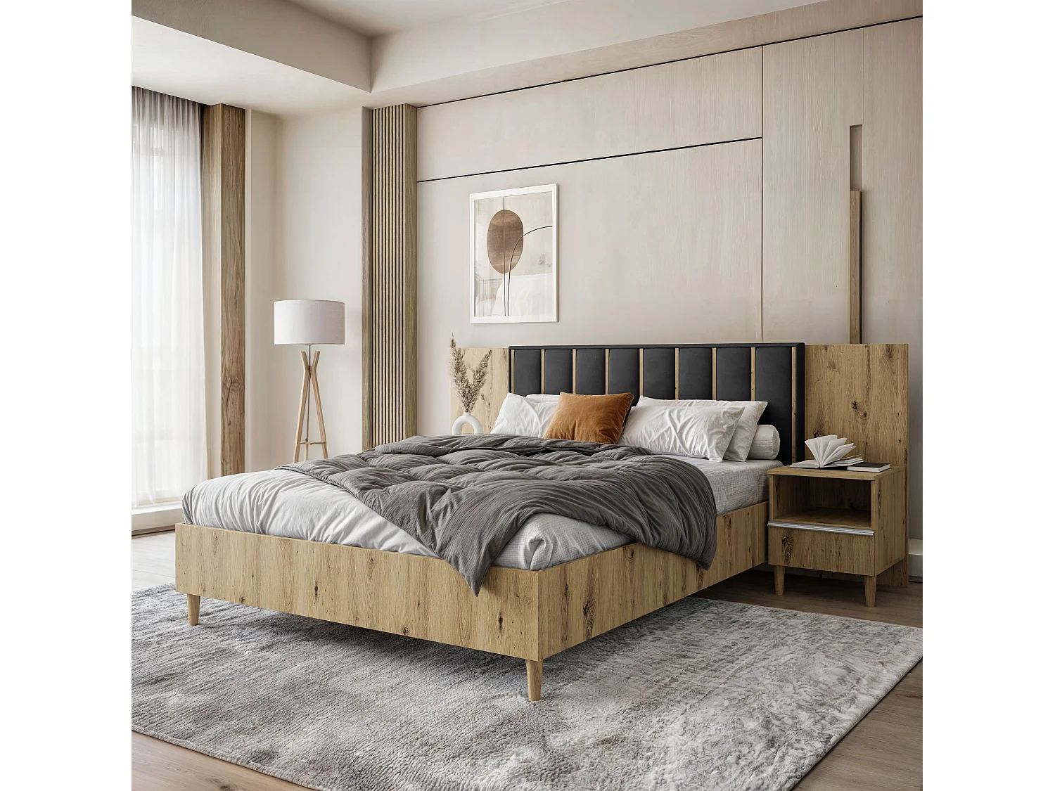 Nachttisch Luk mit Schublade mit Füßen Nachtkommode Nachtschrank Schlafzimmer (Eiche artisan)