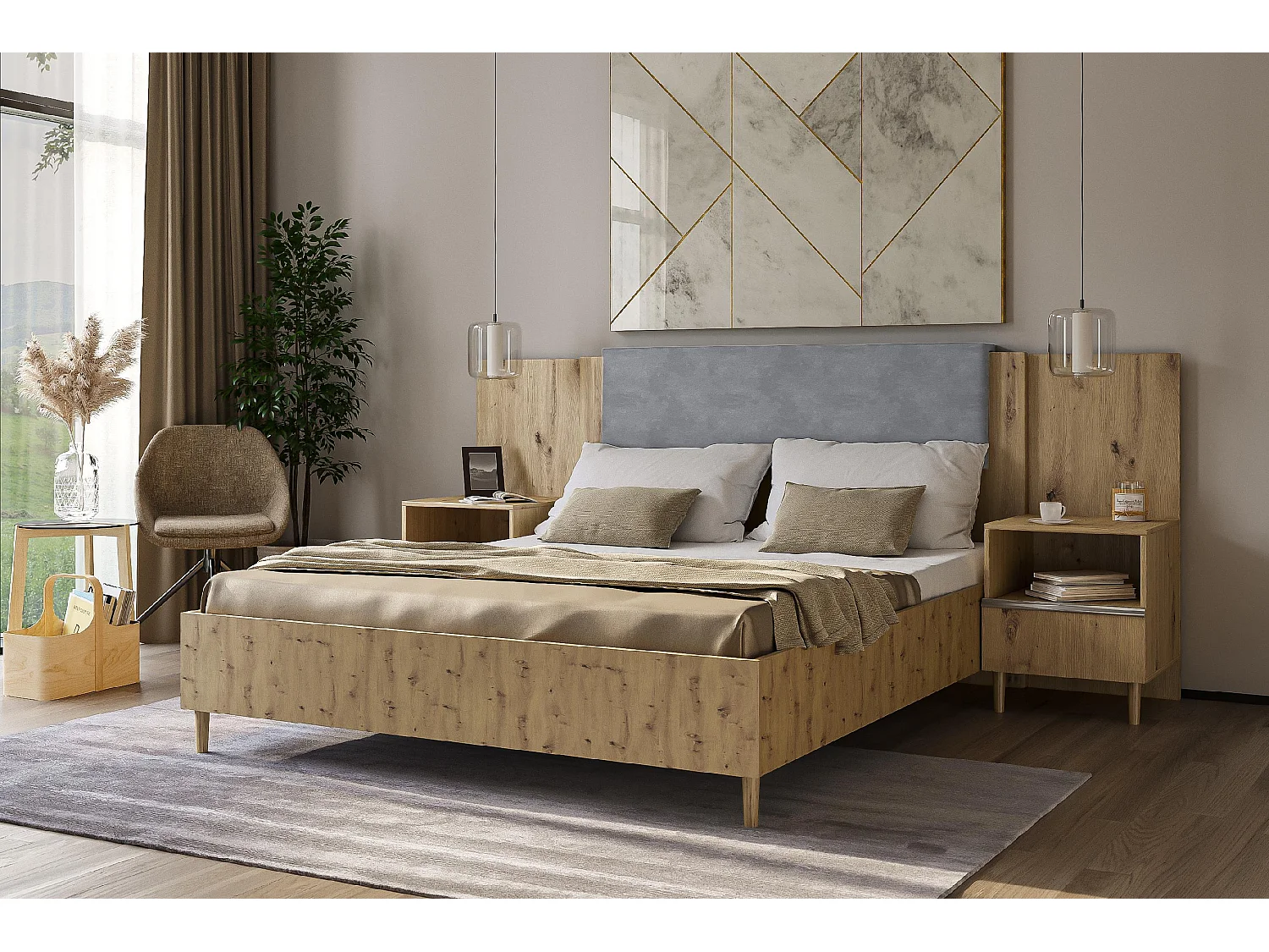 Nachttisch Luk mit Schublade mit Füßen Nachtkommode Nachtschrank Schlafzimmer (Eiche artisan)