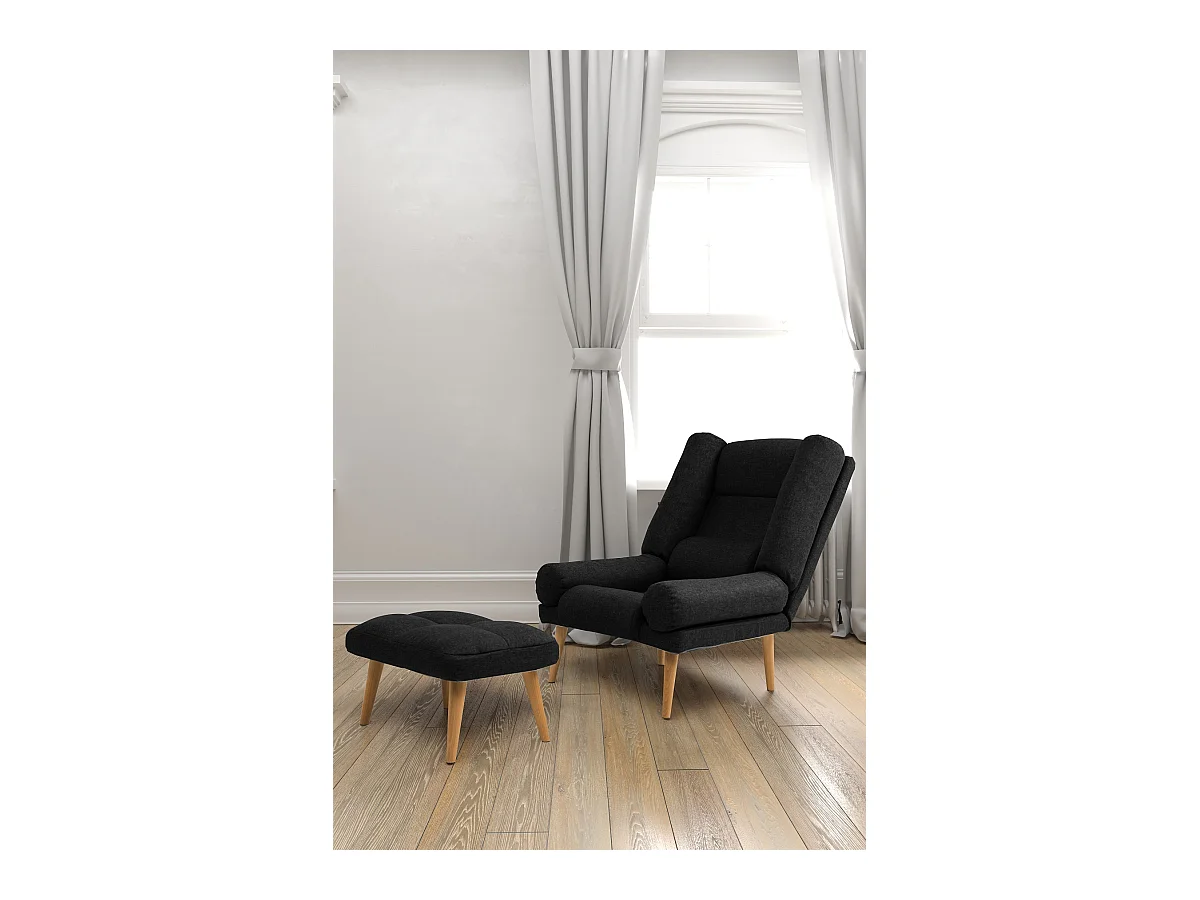 Liegesessel Sessel Relaxsessel Lola mit Fußhocker Rückenlehne 5-stufig einstellbar Farbe: Falcone 14 - schwarz