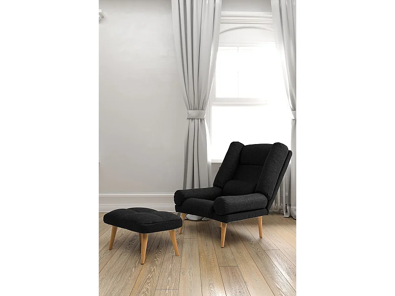Liegesessel Sessel Relaxsessel Lola mit Fußhocker Rückenlehne 5-stufig einstellbar Farbe: Falcone 14 - schwarz