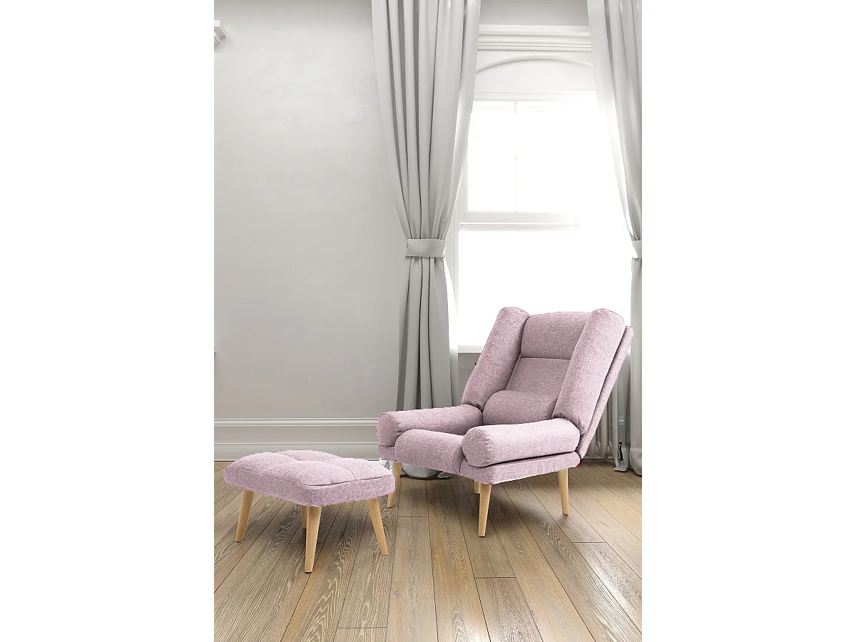 Liegesessel Sessel Relaxsessel Lola mit Fußhocker Rückenlehne 5-stufig einstellbar Farbe: Samoa 10 - puderrosa
