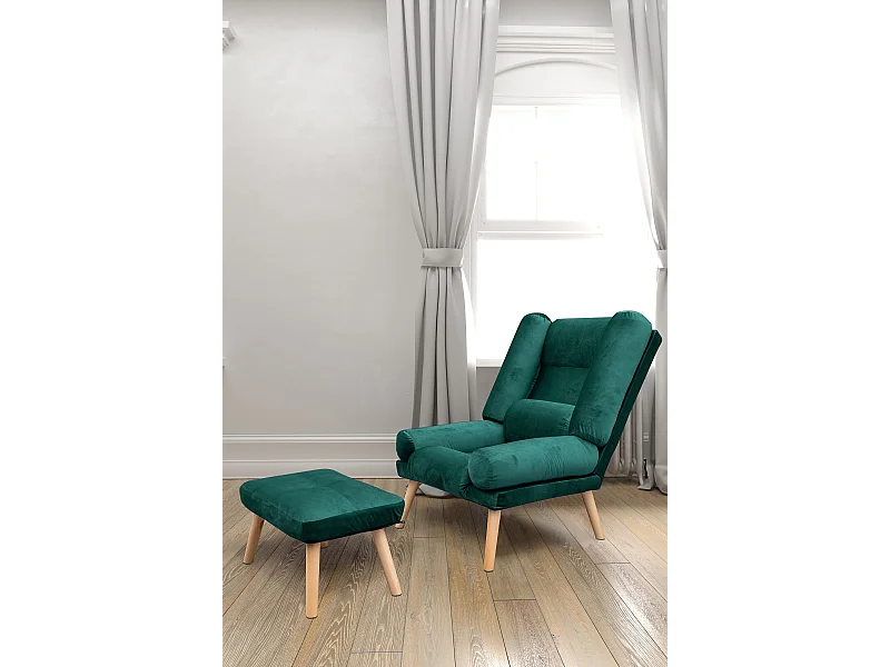 Liegesessel Sessel Relaxsessel Lola mit Fußhocker Rückenlehne 5-stufig einstellbar Farbe: Monolith 37 - flaschengrün