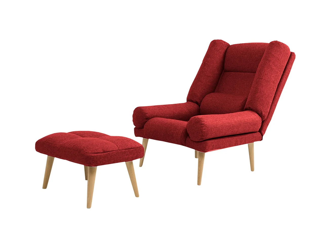Liegesessel Sessel Relaxsessel Lola mit Fußhocker Rückenlehne 5-stufig einstellbar Farbe: Falcone 35 - rot