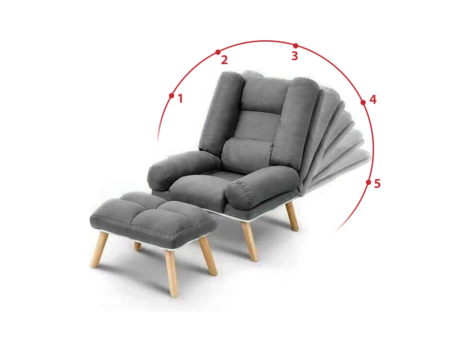 Liegesessel Sessel Relaxsessel Lola mit Fußhocker Rückenlehne 5-stufig einstellbar Farbe: Falcone 35 - rot