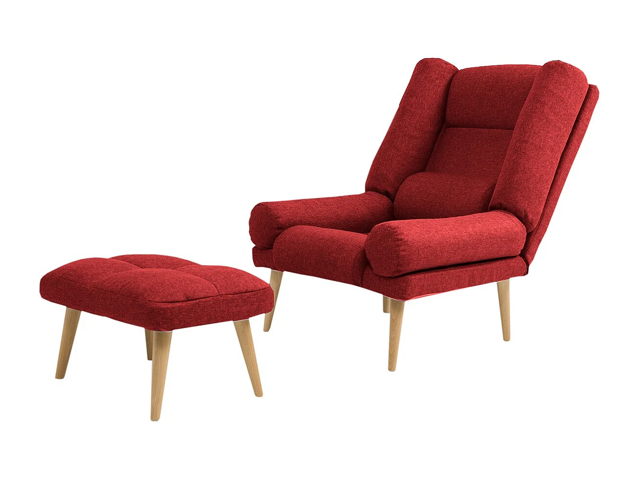 Liegesessel Sessel Relaxsessel Lola mit Fußhocker Rückenlehne 5-stufig einstellbar Farbe: Falcone 35 - rot