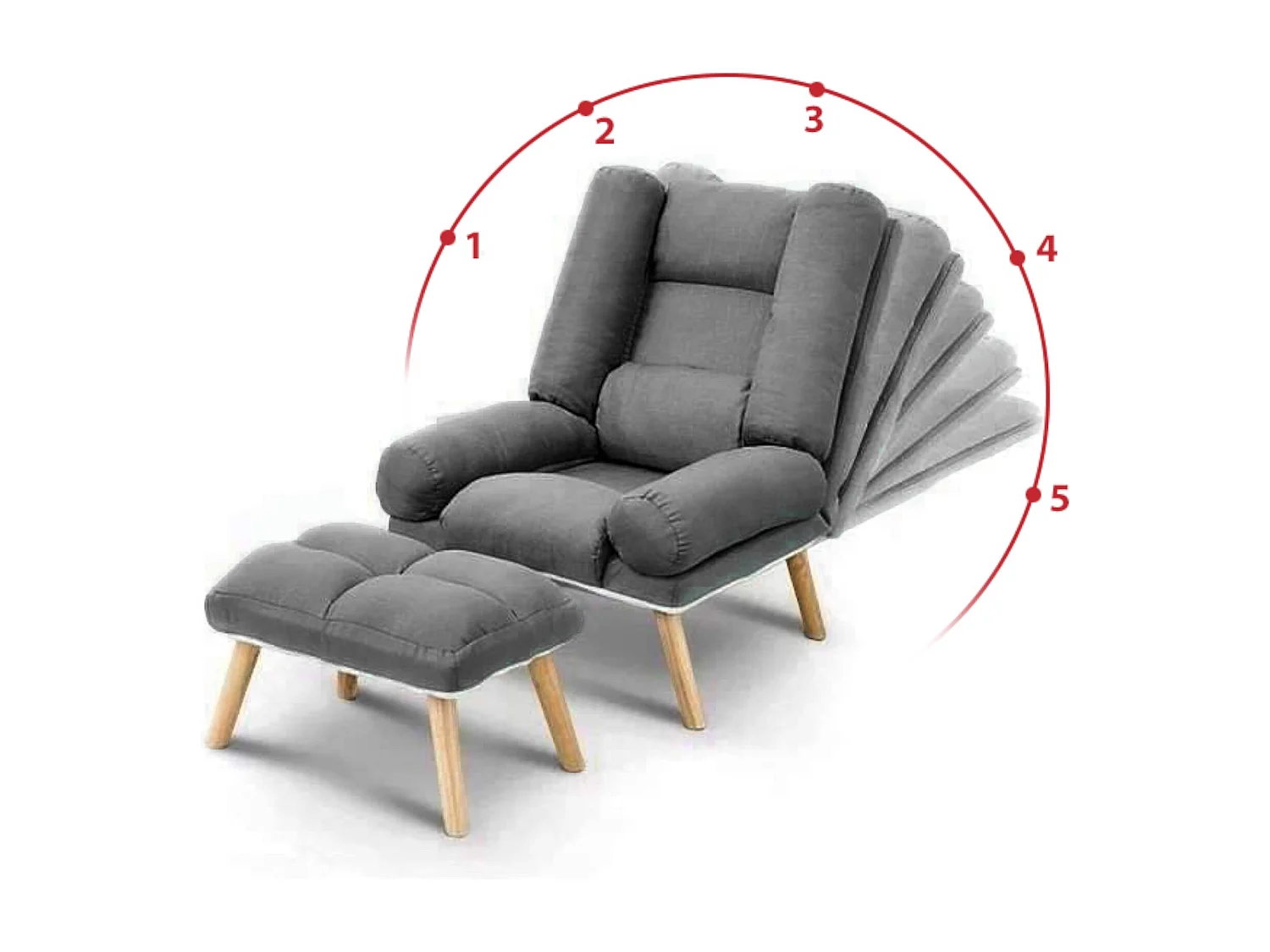 Liegesessel Sessel Relaxsessel Lola mit Fußhocker Rückenlehne 5-stufig einstellbar Farbe: Falcone 35 - rot