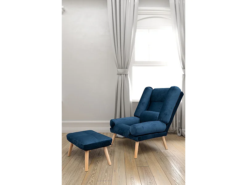 Liegesessel Sessel Relaxsessel Lola mit Fußhocker Rückenlehne 5-stufig einstellbar Farbe: Monolith 77 - dunkelblau