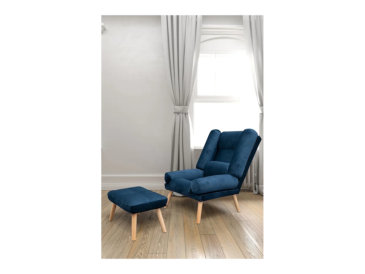 Liegesessel Sessel Relaxsessel Lola mit Fußhocker Rückenlehne 5-stufig einstellbar Farbe: Monolith 77 - dunkelblau