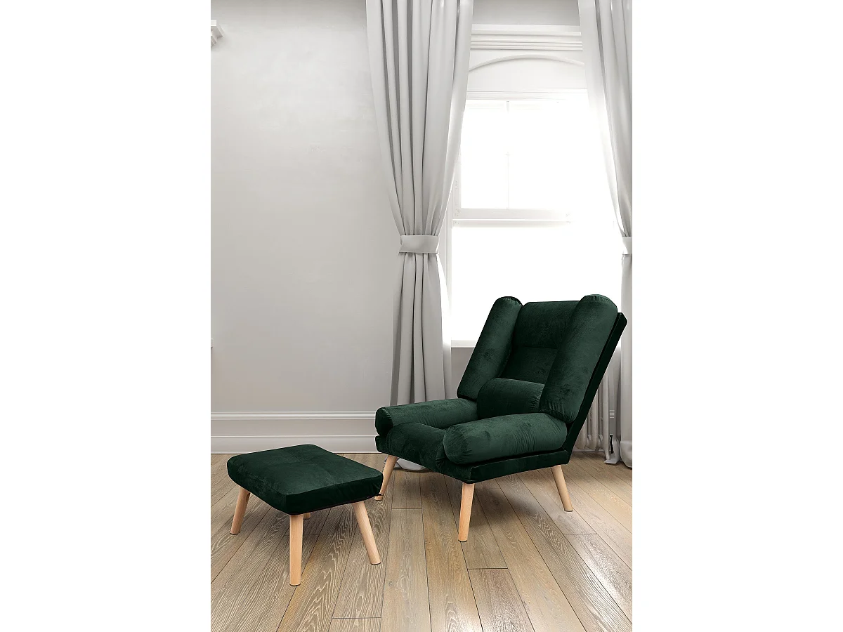 Liegesessel Sessel Relaxsessel Lola mit Fußhocker Rückenlehne 5-stufig einstellbar Farbe: Amor Velvet 4311 - dunkelgrün