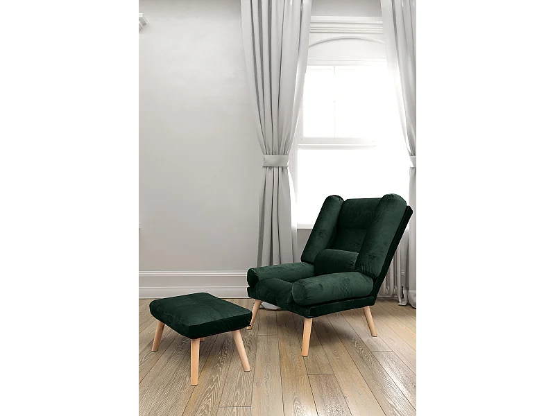 Liegesessel Sessel Relaxsessel Lola mit Fußhocker Rückenlehne 5-stufig einstellbar Farbe: Amor Velvet 4311 - dunkelgrün