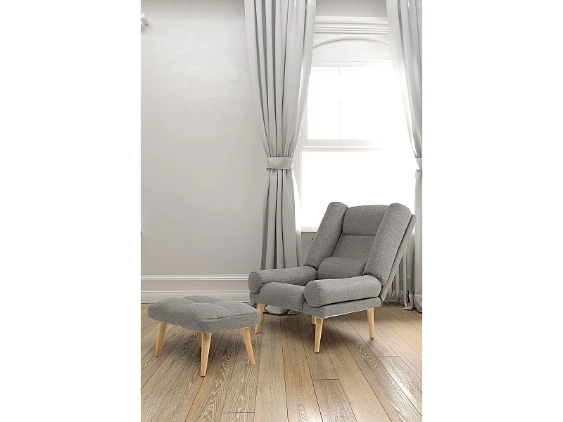 Liegesessel Sessel Relaxsessel Lola mit Fußhocker Rückenlehne 5-stufig einstellbar Farbe: Falcone 21 - hellgaru