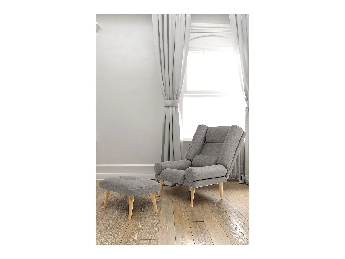 Liegesessel Sessel Relaxsessel Lola mit Fußhocker Rückenlehne 5-stufig einstellbar Farbe: Falcone 21 - hellgaru