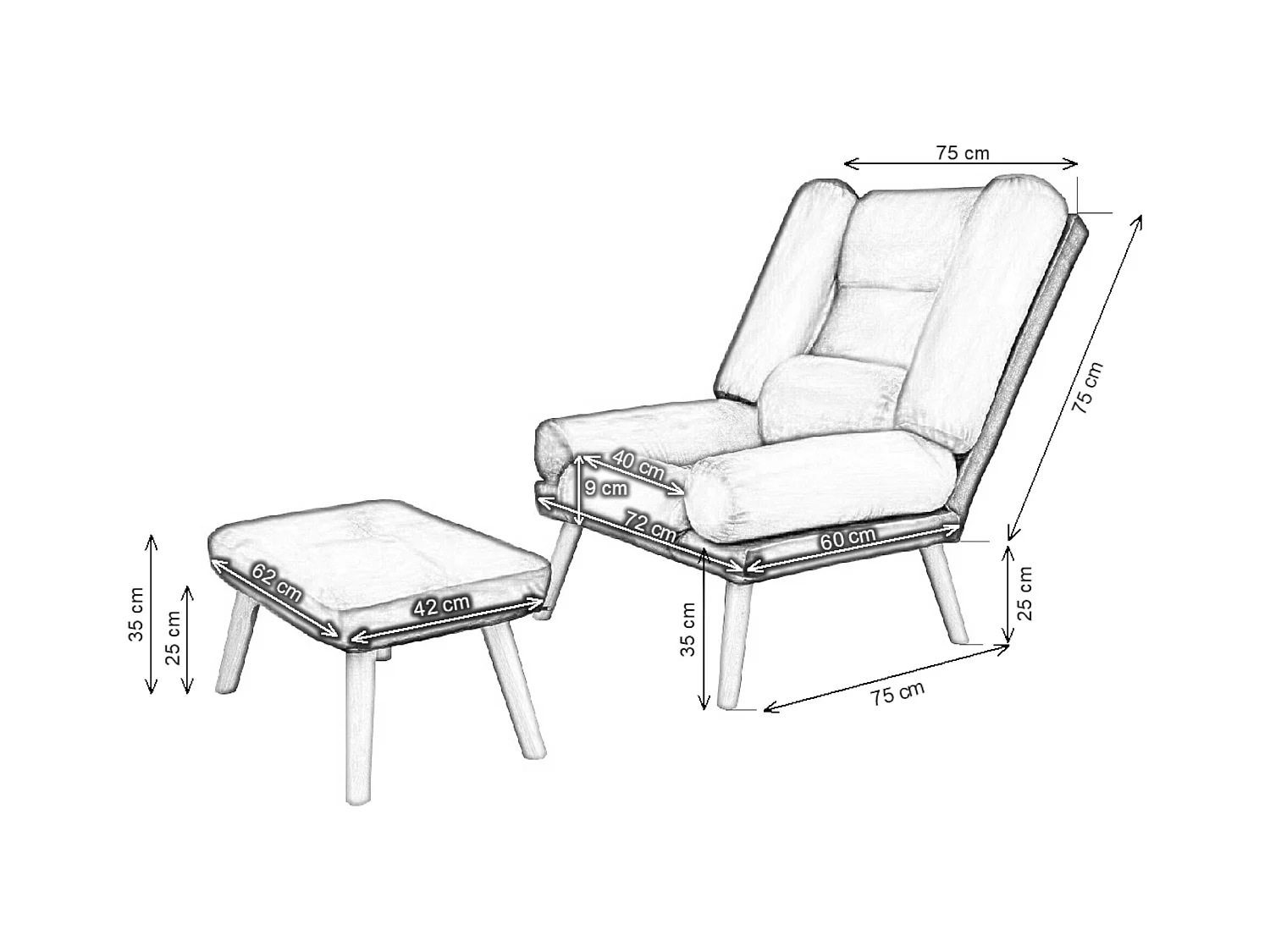 Liegesessel Sessel Relaxsessel Lola mit Fußhocker Rückenlehne 5-stufig einstellbar Farbe: Falcone 21 - hellgaru