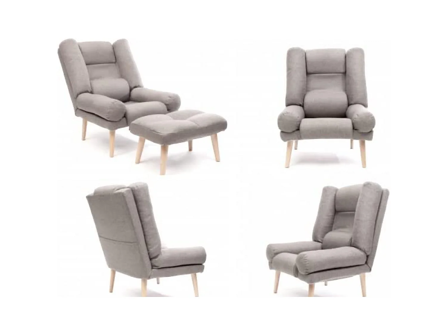 Liegesessel Sessel Relaxsessel Lola mit Fußhocker Rückenlehne 5-stufig einstellbar Farbe: Falcone 68 - grau