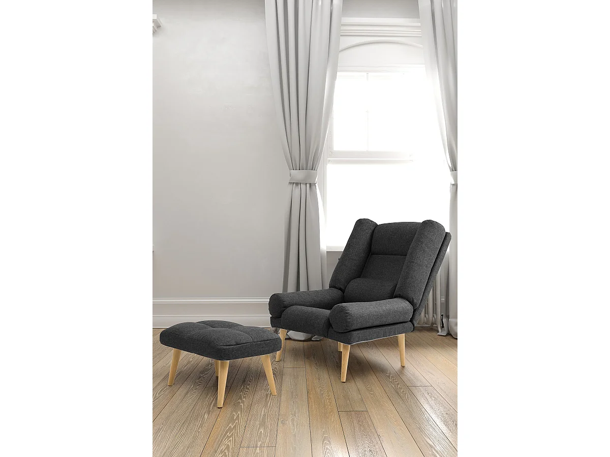 Liegesessel Sessel Relaxsessel Lola mit Fußhocker Rückenlehne 5-stufig einstellbar Farbe: Falcone 68 - grau