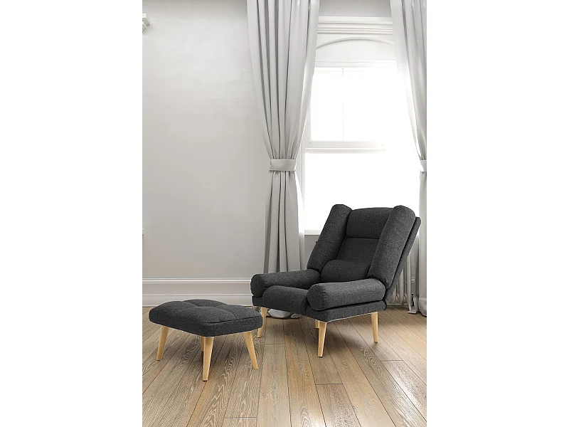 Liegesessel Sessel Relaxsessel Lola mit Fußhocker Rückenlehne 5-stufig einstellbar Farbe: Falcone 68 - grau