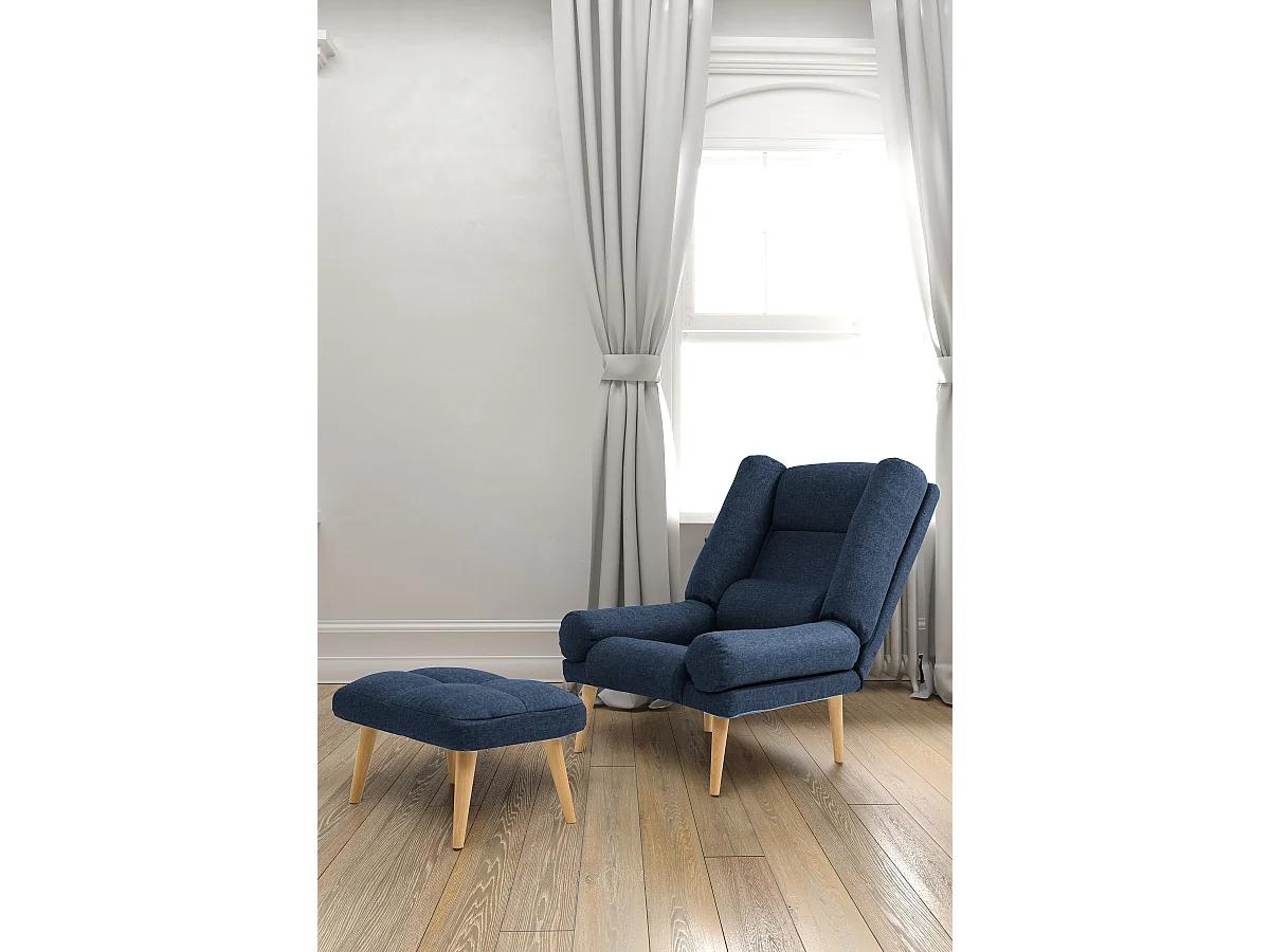 Liegesessel Sessel Relaxsessel Lola mit Fußhocker Rückenlehne 5-stufig einstellbar Farbe: Falcone 80 - dunkelblau