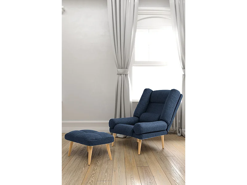 Liegesessel Sessel Relaxsessel Lola mit Fußhocker Rückenlehne 5-stufig einstellbar Farbe: Falcone 80 - dunkelblau