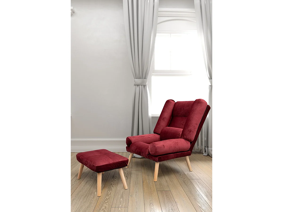 Liegesessel Sessel Relaxsessel Lola mit Fußhocker Rückenlehne 5-stufig einstellbar Farbe: Amor Velvet 4306 weinrot