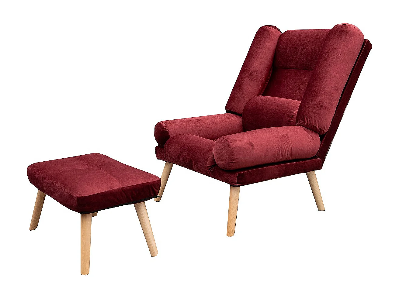 Liegesessel Sessel Relaxsessel Lola mit Fußhocker Rückenlehne 5-stufig einstellbar Farbe: Amor Velvet 4306 weinrot