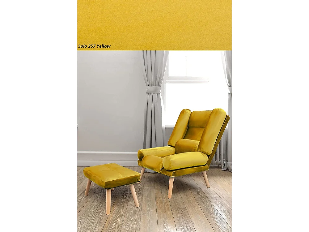 Liegesessel Sessel Relaxsessel Lola mit Fußhocker Rückenlehne 5-stufig einstellbar Farbe: Solo 257 - gelb