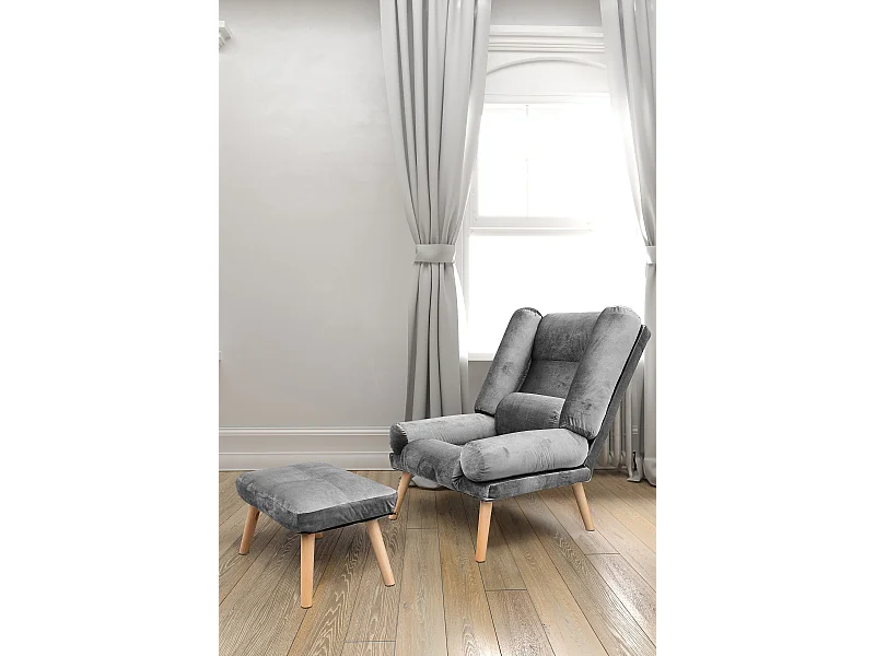 Liegesessel Sessel Relaxsessel Lola mit Fußhocker Rückenlehne 5-stufig einstellbar Farbe: Amor Velvet 4318 - grau