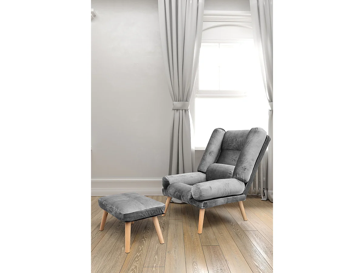 Liegesessel Sessel Relaxsessel Lola mit Fußhocker Rückenlehne 5-stufig einstellbar Farbe: Amor Velvet 4318 - grau