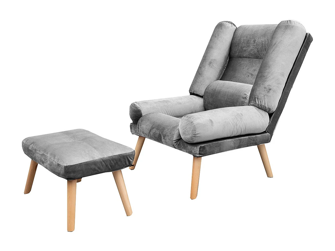 Liegesessel Sessel Relaxsessel Lola mit Fußhocker Rückenlehne 5-stufig einstellbar Farbe: Amor Velvet 4318 - grau